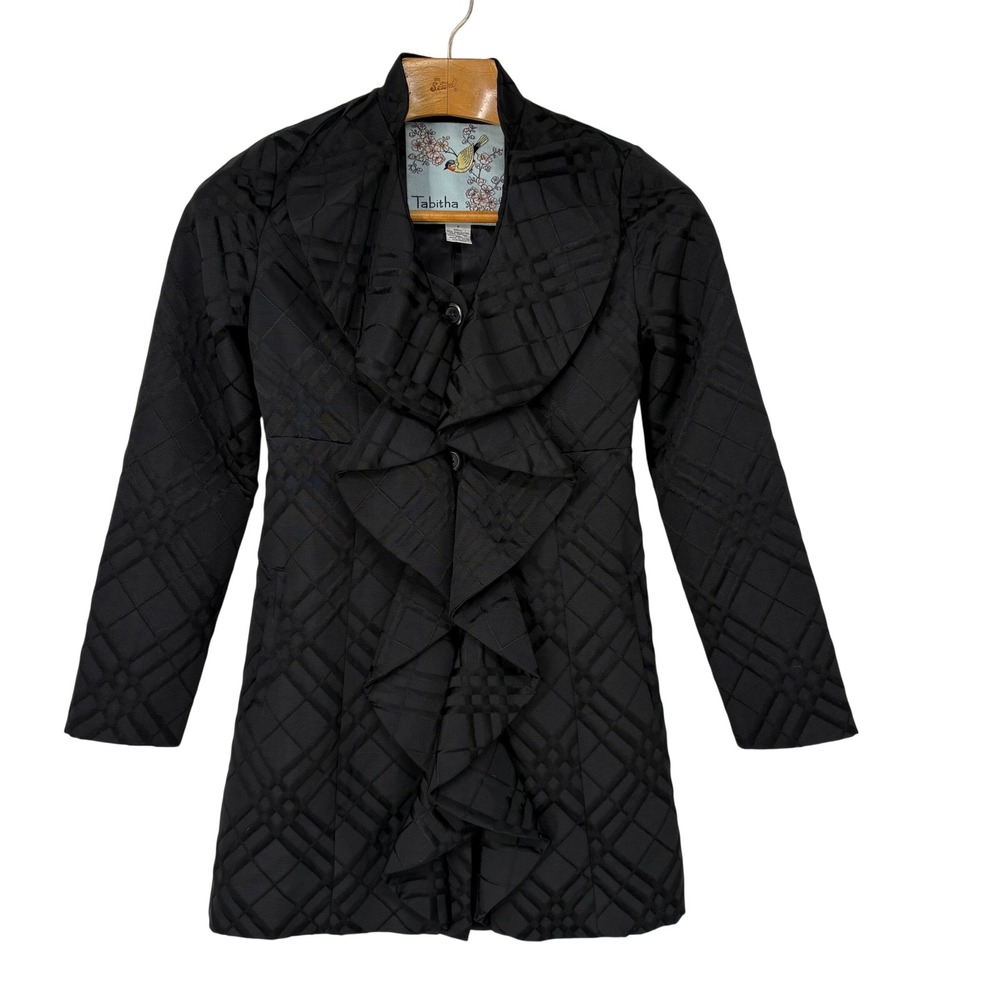 Tabitha Anthropologie Damask Ruffle Front Button Jacket 6 Steampunk Regency Goth